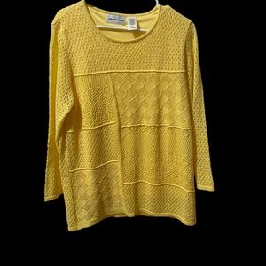Alfred Dunner Womens Yellow Top Long Sleeves w/Camisole Lining Size L